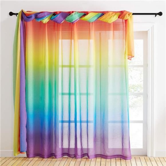 Colorful Curtains Rainbow Sheer Curtains for Bedroom Girls Room Decor, Ombre - Picture 3 of 6
